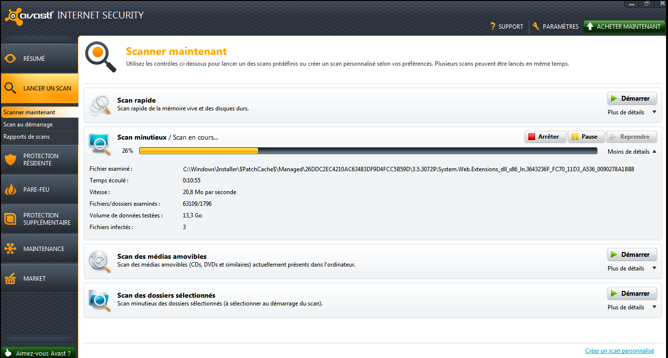 Scan d'Avast internet Security 7